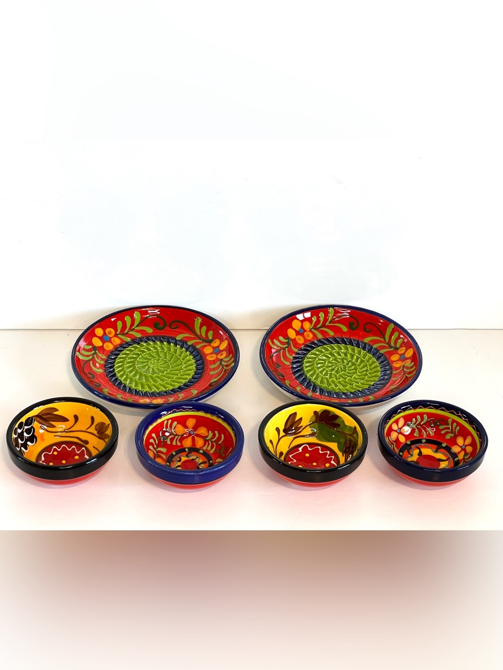 Spain - 2 Dip Bowls and 2 Plates Hand Painted Made in Spain - Del Rio Salado